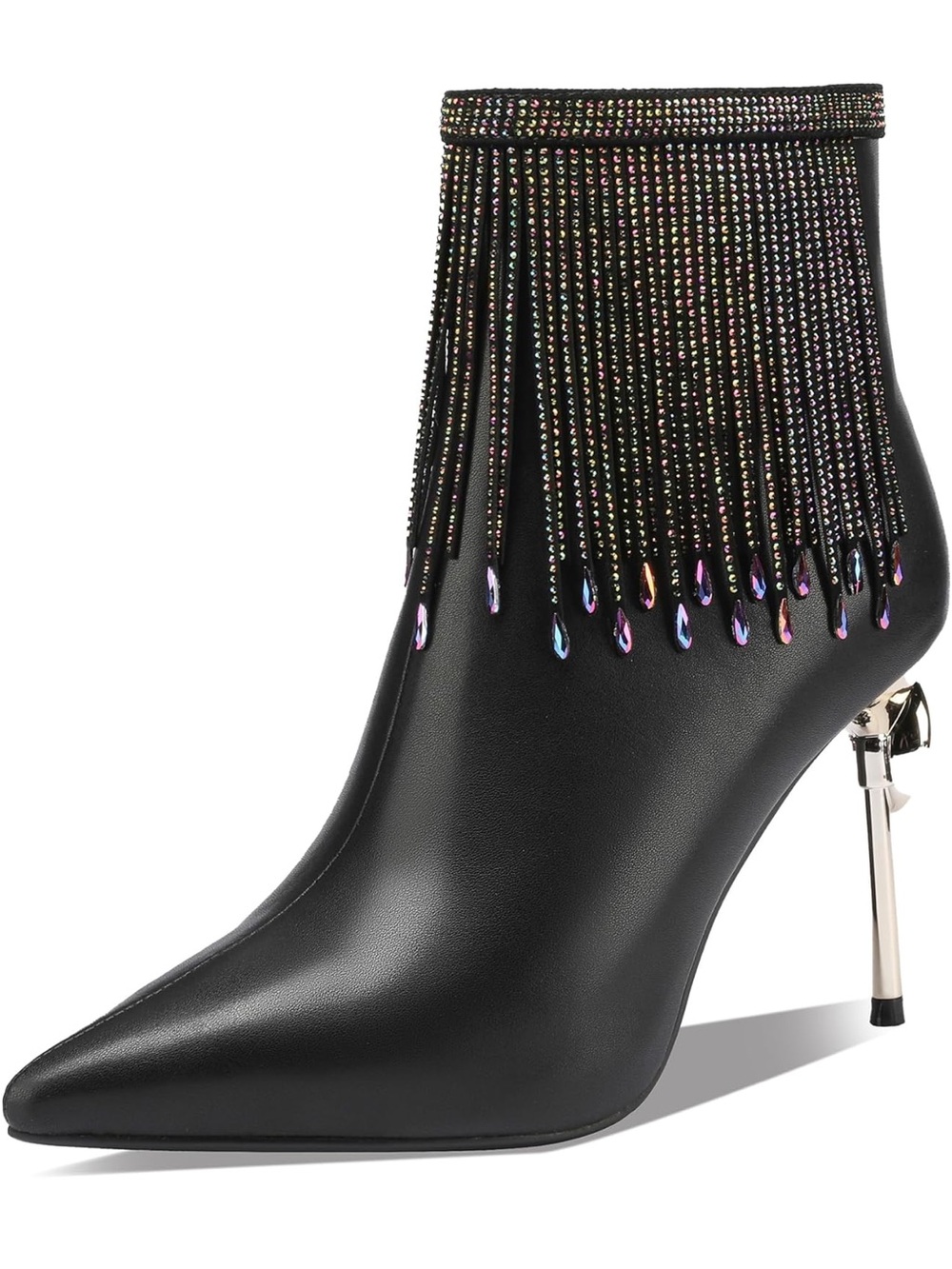 TDD Black Fringe Crystal Ankle Boot - Designer Style
